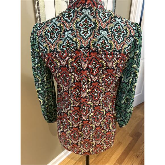 Alice and Olivia Sheila Paisley Long Sleeve Tie Front Blouse Top Sz XS New - Picture 6 of 13
